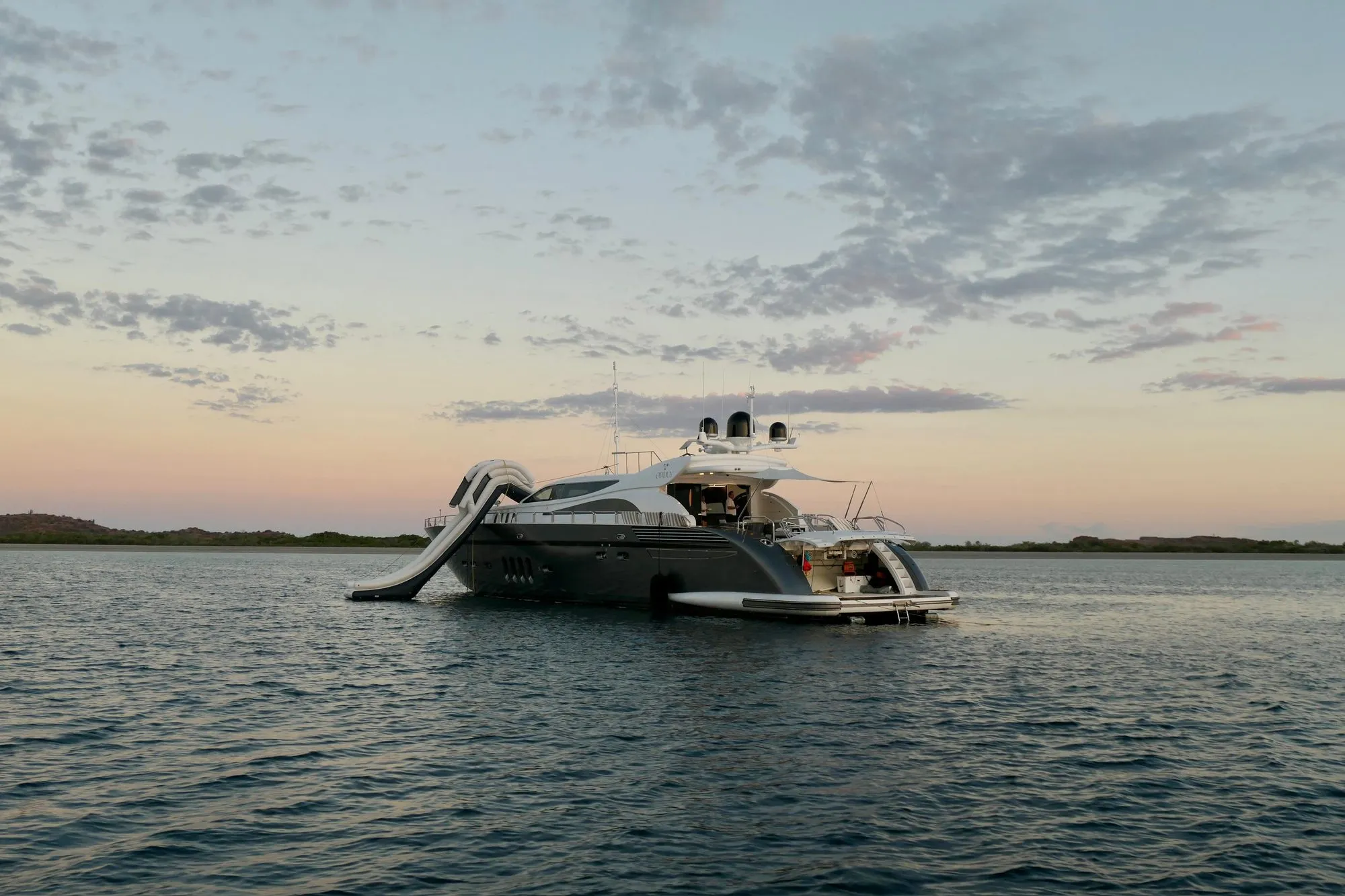 GO at dusk with waterslide rigged and beach club platform open