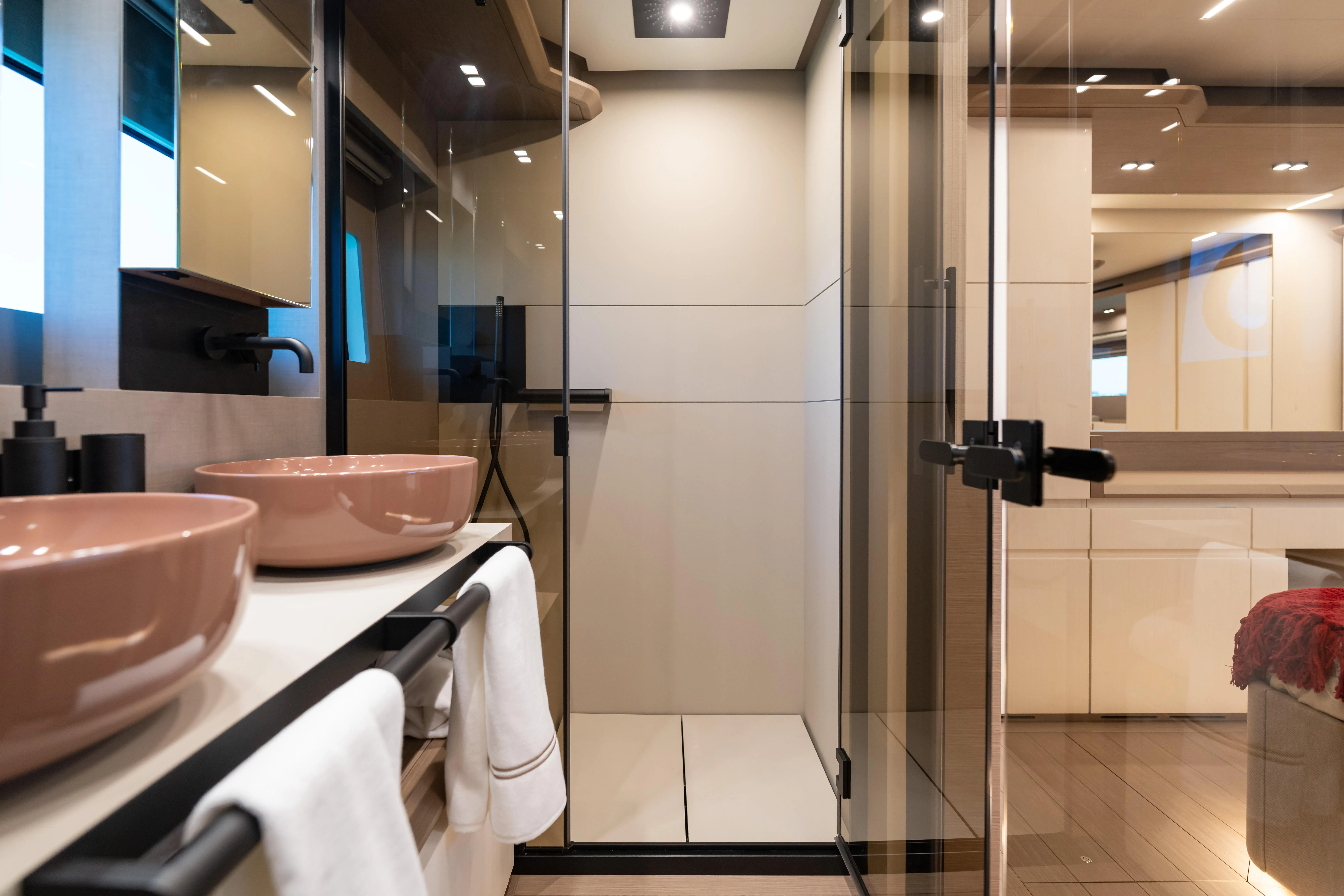 En suite bathroom aboard the Pardo E72