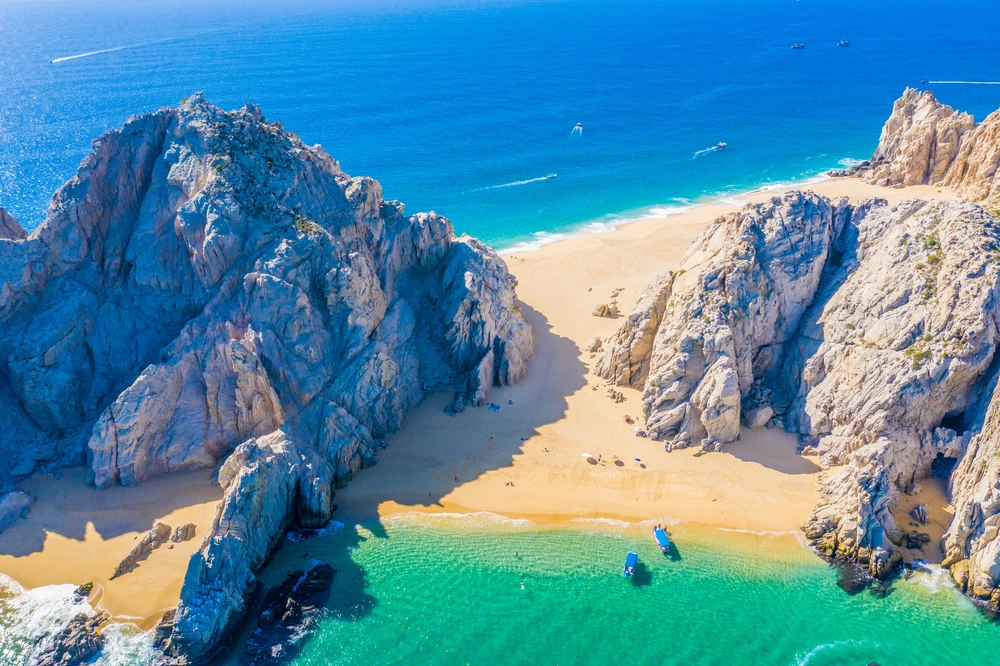 A birdseye view of Lover's Beach in Cabo San Lucas