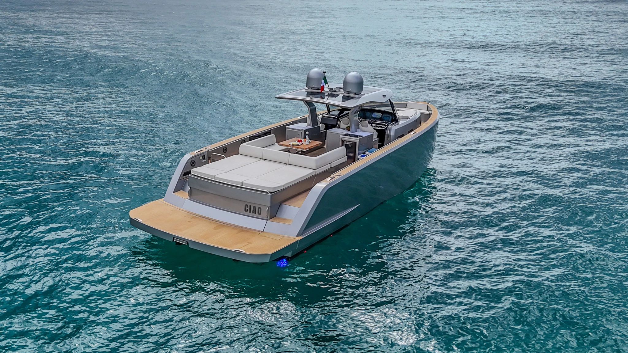 The CIAO Yacht moving through sea.