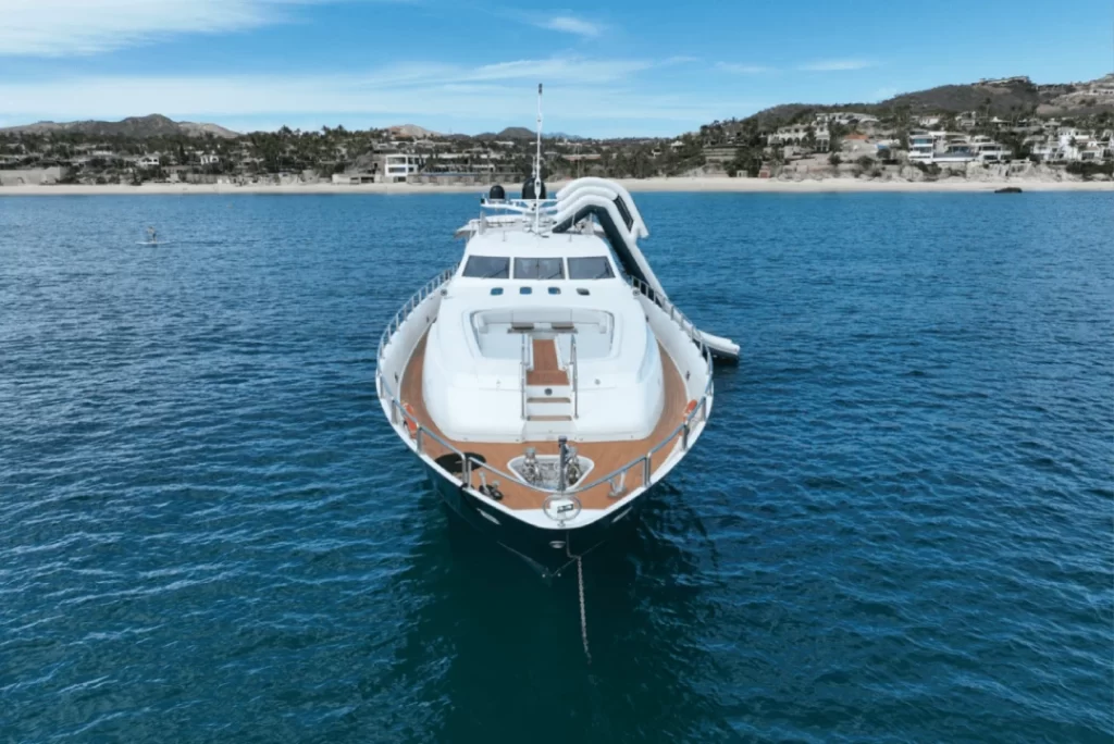 Face on view of the Go Yacht on deep still water