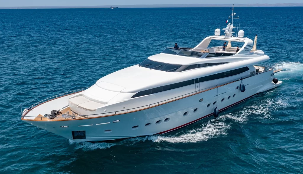 Cada Uno yacht available for charter above clear turquoise water.
