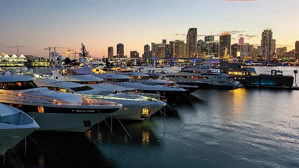 Superyachts at the Miami harbour for the International Miami Boat Show